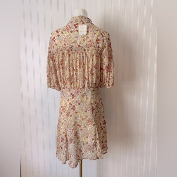 Free People Women Floral Mini Dress With Puff Sleeves & Smocked Detail Size M - Picture 3 of 16